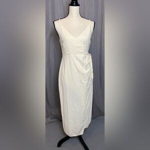 Urban Outfitters Linen Spaghetti Strap Wrap Midi Dress Creamy Yellow Size Large